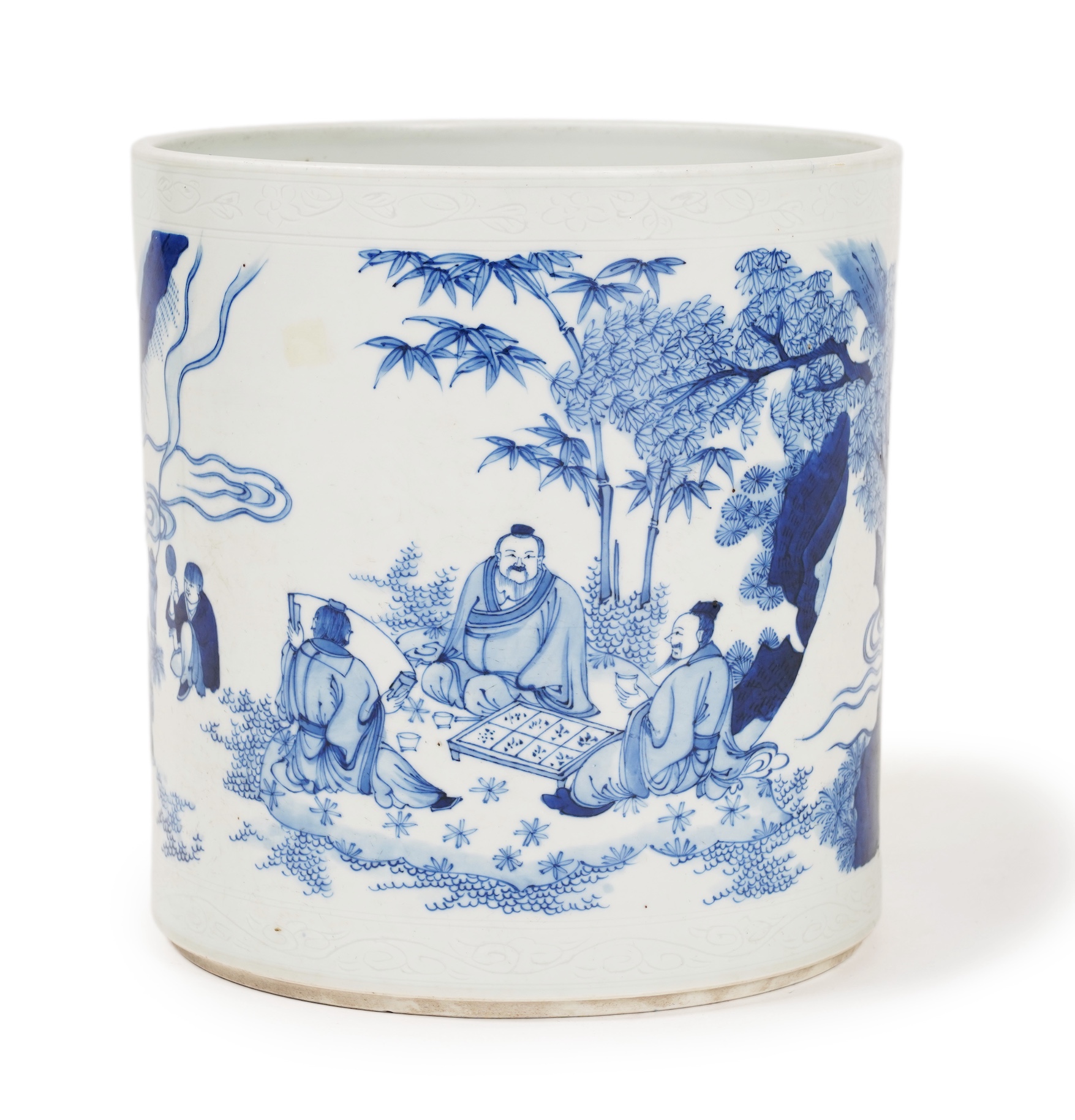 A Chinese blue and white brush pot, possibly Shunzhi period